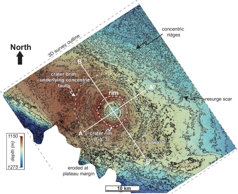 Mapa sísmico 3D del cráter Nadir en la Plataforma de Guinea